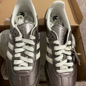 adidas Metallic Pewter Sneakers with White Stripes
